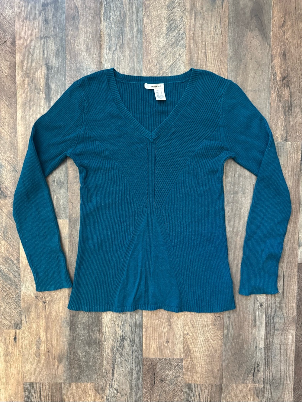 DKNY Jeans Women’s Teal Ribbed V-Neck Sweater Size Large